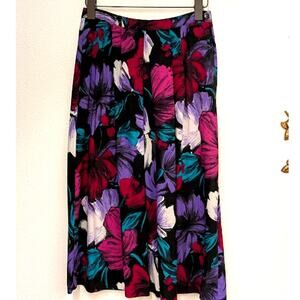 L.L. Emmery Pleated Jewel Toned Floral Midi Skirt